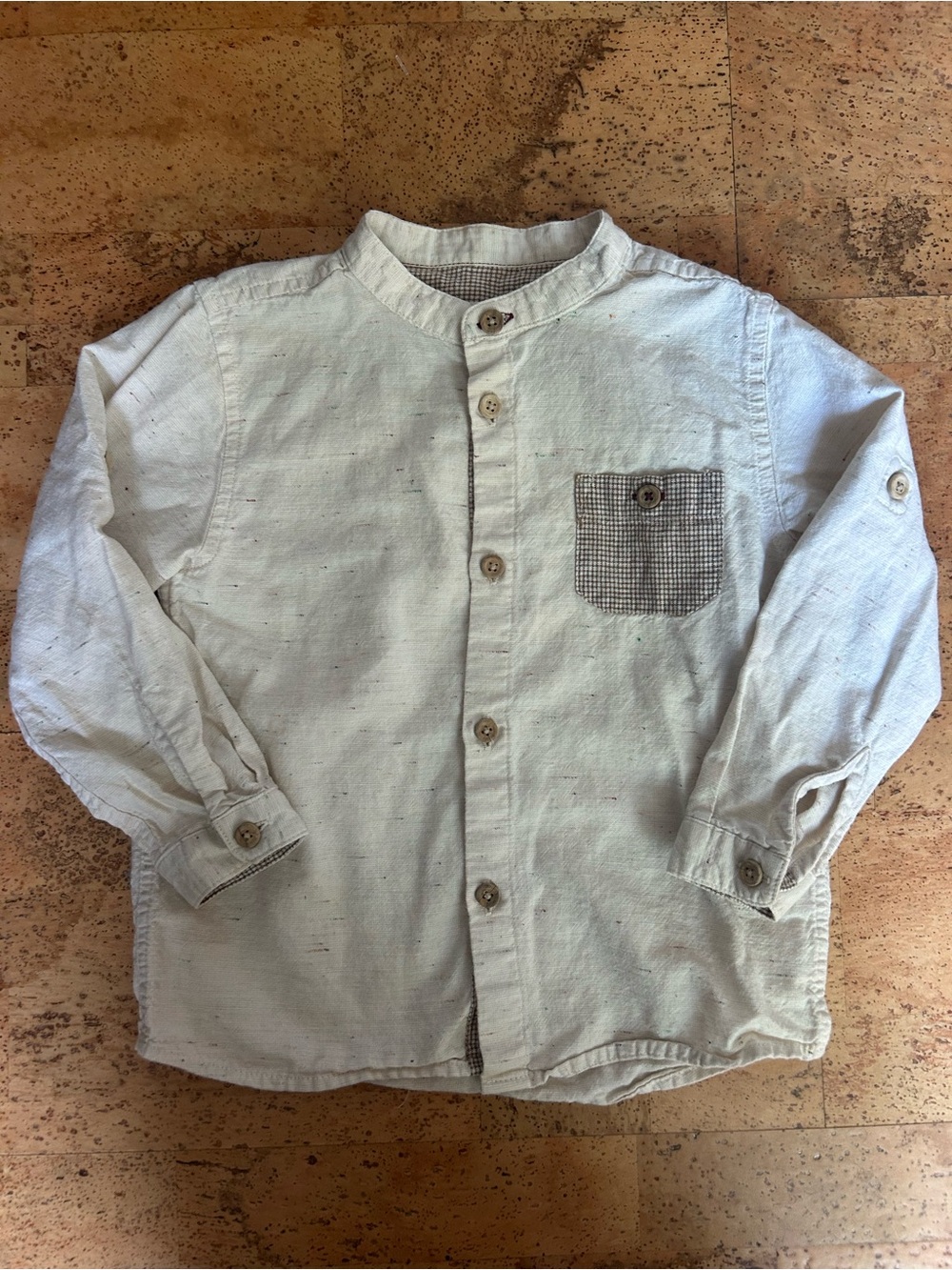 Zara Beige Button-Up Shirt with Contrast Pocket 18-24 months